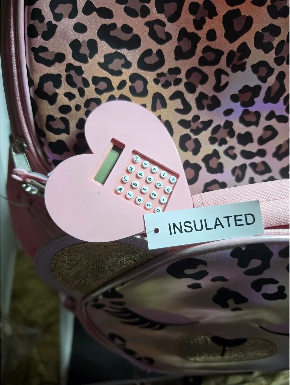 NEW Rainbow Sugar 3 PC Set Kids Backpack, Lunch Bag & Calculator - Pink Leopard